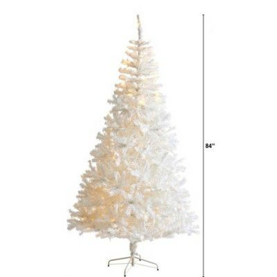 Pine * | 7Ft Nearly Natural Pre-Lit Led White Artificial Christmas Tree Clear Lights