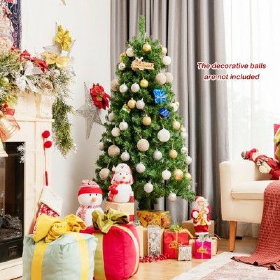 Pine * | Costway 5Ft Pre-Lit Fiber Optic Pvc Artificial Christmas Tree W/ 449 Branch Tips