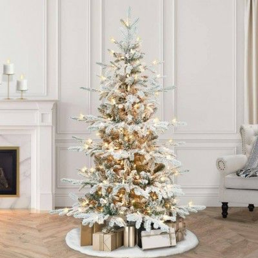 Fir Wood * | 4.5' Pre-Lit Flocked Utah Fir Artificial Christmas Tree Clear Lights Puleo