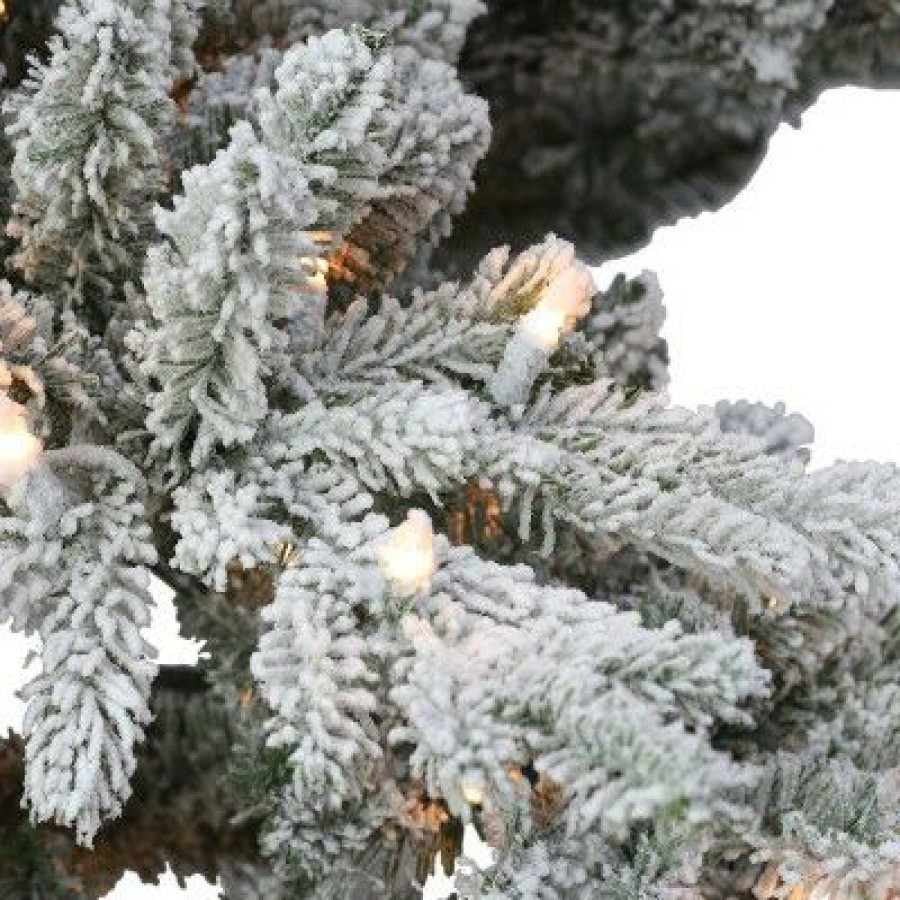 Fir Wood * | 4.5' Pre-Lit Flocked Utah Fir Artificial Christmas Tree Clear Lights Puleo