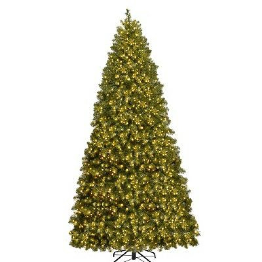 Pine * | Costway Pre-Lit Pvc Christmas Tree 8Ft Spruce Hinged 880 Led Lights