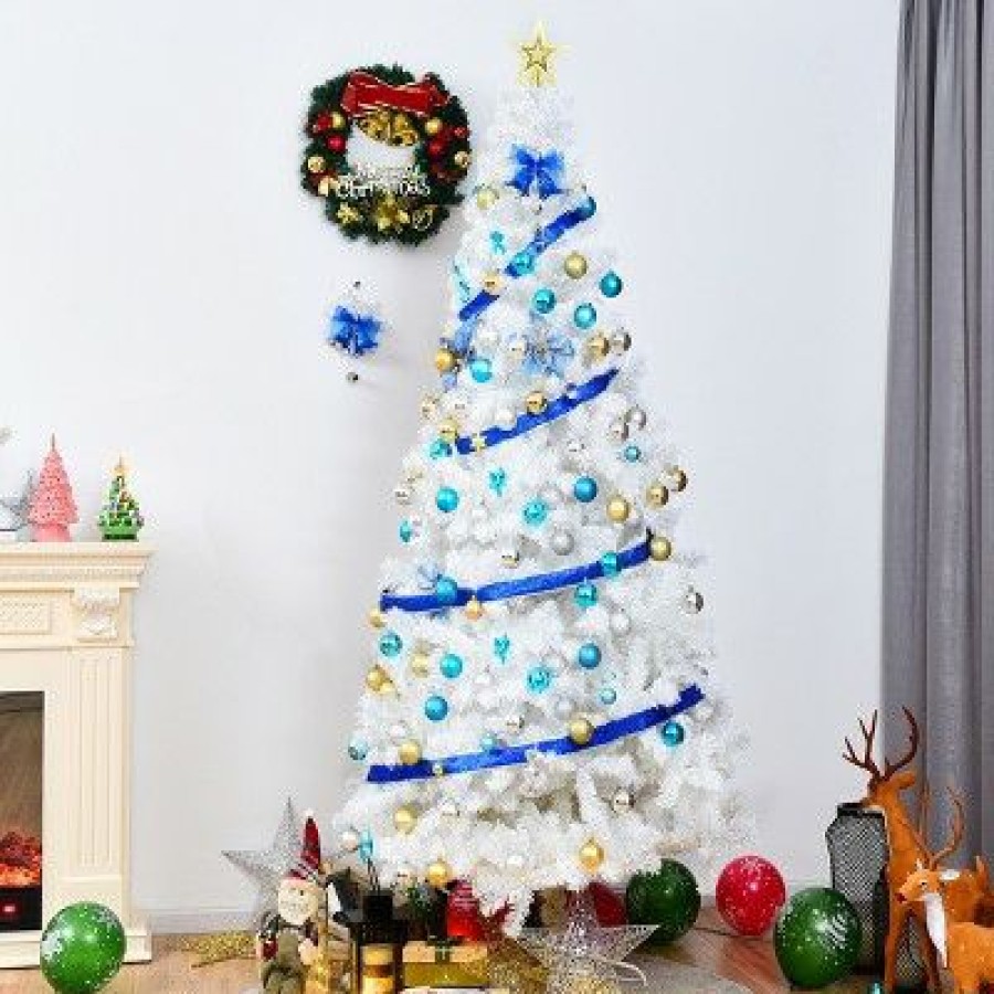 Pine * | Tangkula 8 Artificial Pvc Christmas Tree Winter Decoration W/ Foldable Metal Stand White