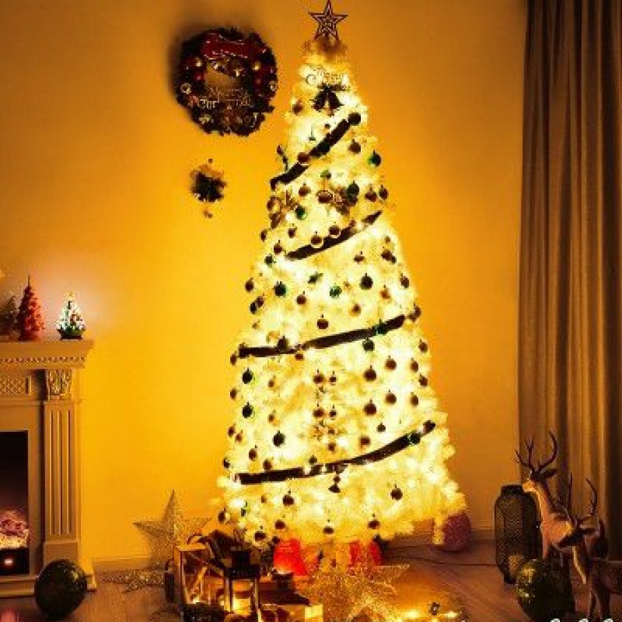 Pine * | Tangkula 8 Artificial Pvc Christmas Tree Winter Decoration W/ Foldable Metal Stand White