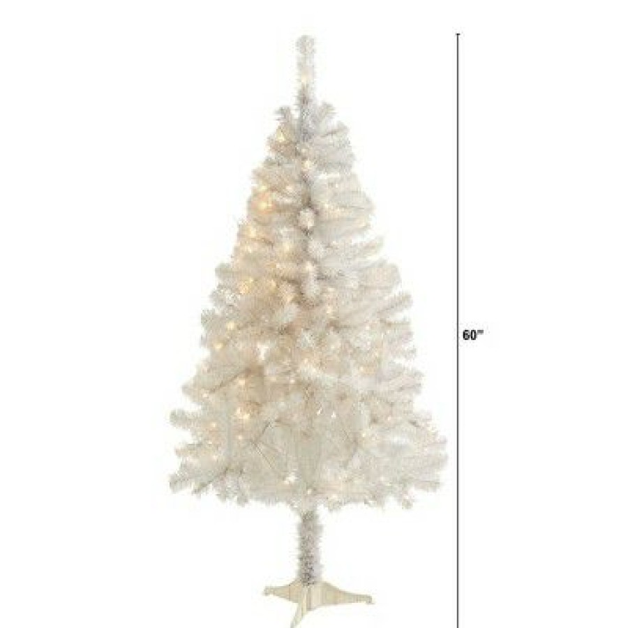 Pine * | 5Ft Nearly Natural Pre-Lit Led White Artificial Christmas Tree Clear Lights