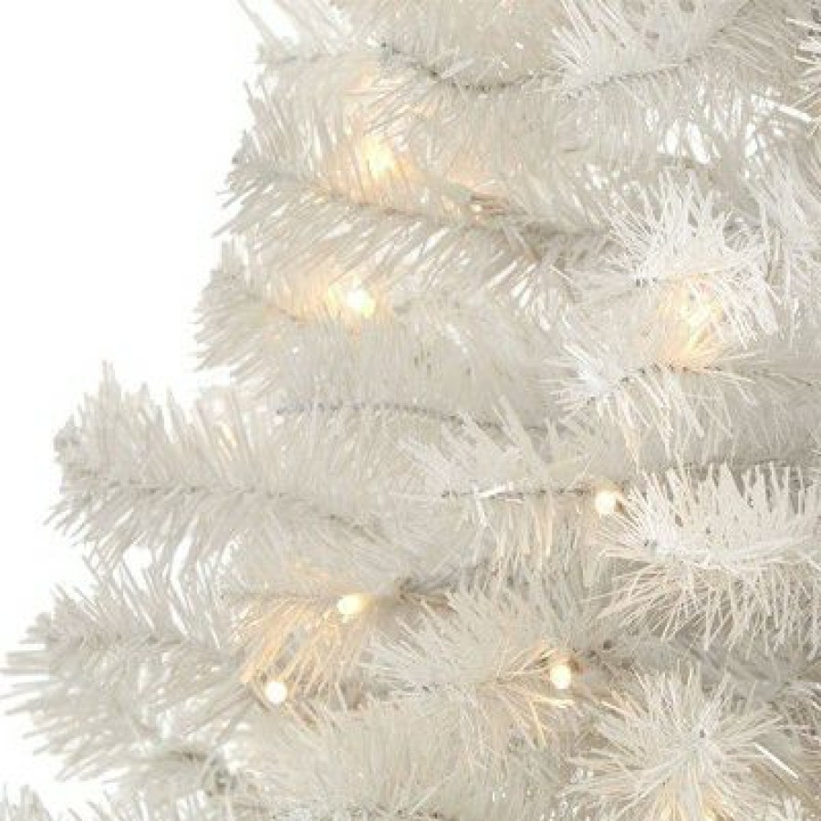 Pine * | 5Ft Nearly Natural Pre-Lit Led White Artificial Christmas Tree Clear Lights