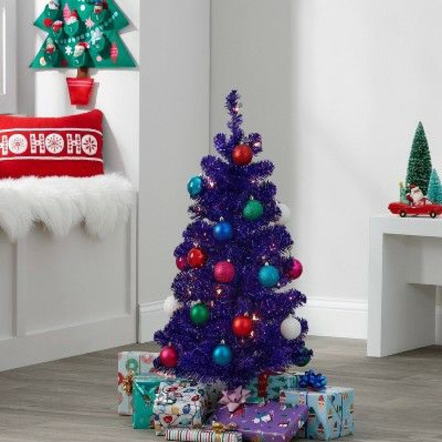 Alberta Spruce * | 3' Pre-Lit Purple Tinsel Spruce Artificial Christmas Tree Clear Lights Wondershop