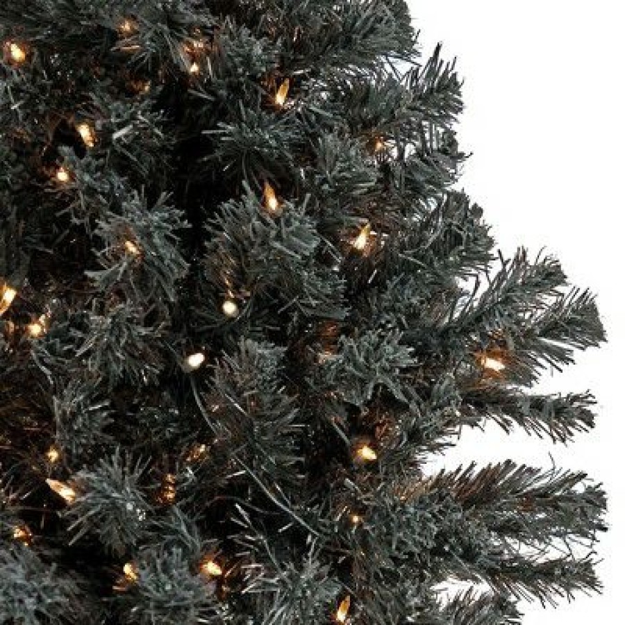 Pine * | National Tree Company 4 Foot Full Bodied Flocked Prelit Artificial Christmas Holiday Tree With 200 Clear Lights, 311 Branch Tips, & Metal Stand, Black