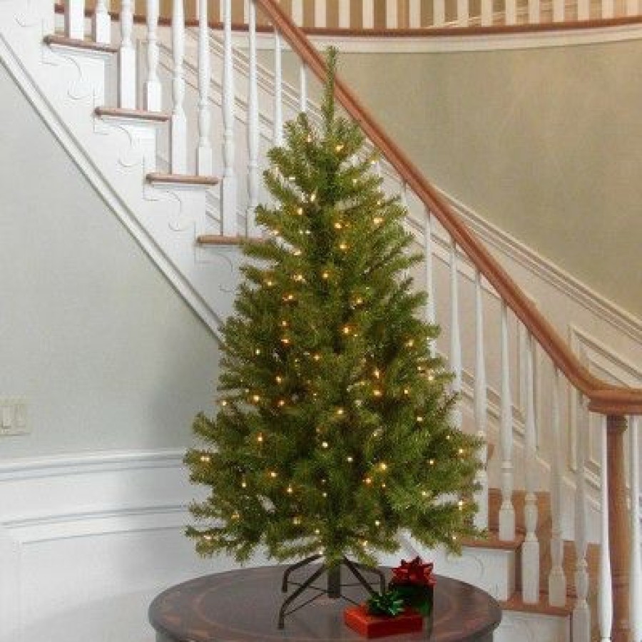 Spruce * | National Tree Company Pre-Lit Artificial Full Christmas Tree, Green, North Valley Spruce, White Lights, Includes Stand, 4.5Ft