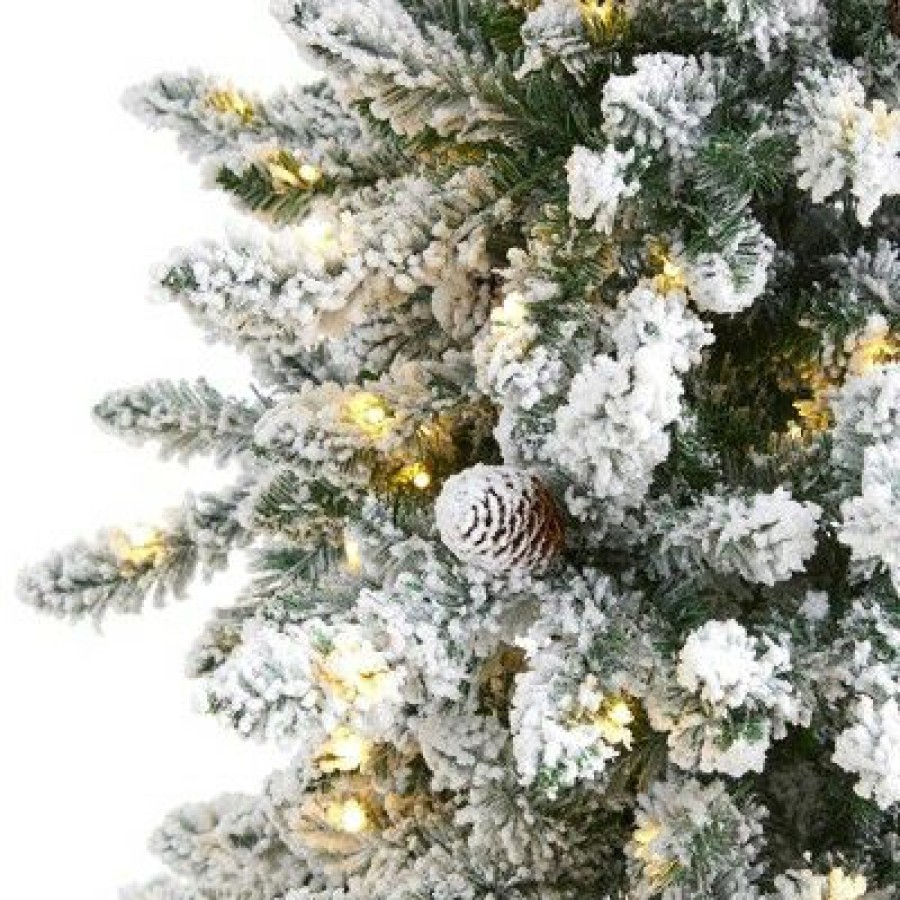 Fir Wood * | 6Ft Nearly Natural Pre-Lit Led Flocked Livingston Fir With Pinecones Artificial Christmas Tree Clear Lights