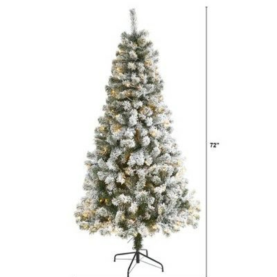 Fir Wood * | 6Ft Nearly Natural Pre-Lit Led Flocked West Virginia Fir Artificial Christmas Tree Clear Lights