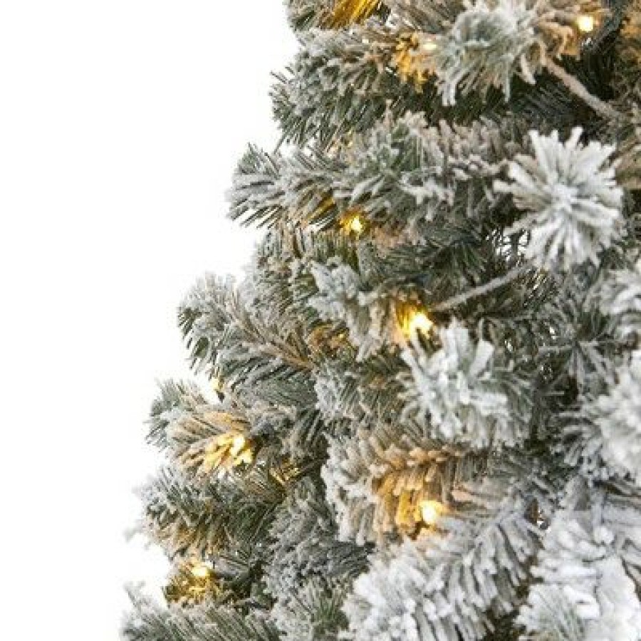 Fir Wood * | 6Ft Nearly Natural Pre-Lit Led Flocked West Virginia Fir Artificial Christmas Tree Clear Lights