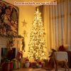 Pine * | Costway 8Ft Pre-Lit Hinged Christmas Tree Snow Flocked W/ 9 Modes Remote Control Lights