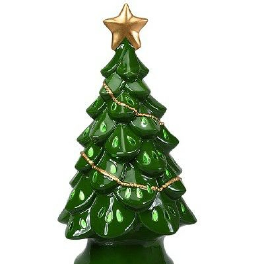 Pine * | Costway 11.5"Pre-Lit Ceramic Christmas Tree Tabletop Lights Green