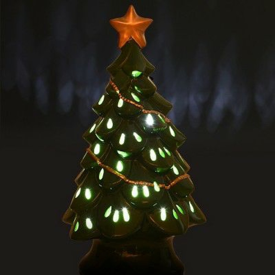 Pine * | Costway 11.5"Pre-Lit Ceramic Christmas Tree Tabletop Lights Green