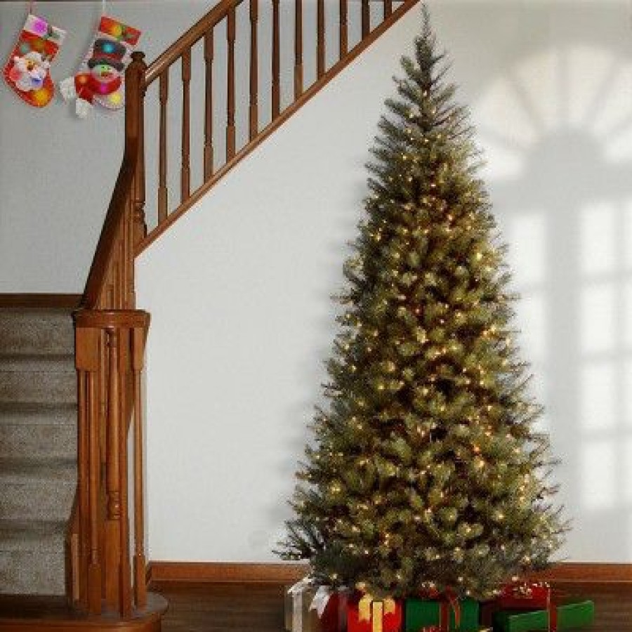 Spruce * | National Tree Company Pre-Lit Artificial Slim Christmas Tree, Green, Aspen Spruce, White Lights, Includes Stand, 6.5 Feet