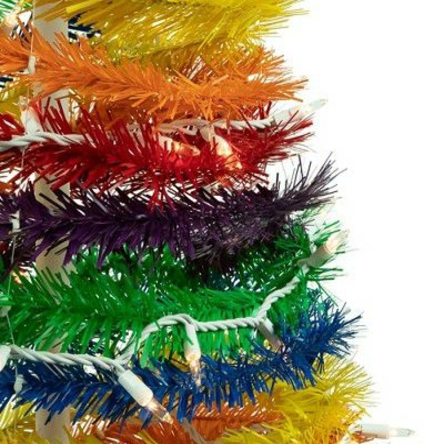 Pine * | Northlight 4 Pre-Lit Rainbow Tinsel Pop-Up Artificial Christmas Tree, Clear Lights