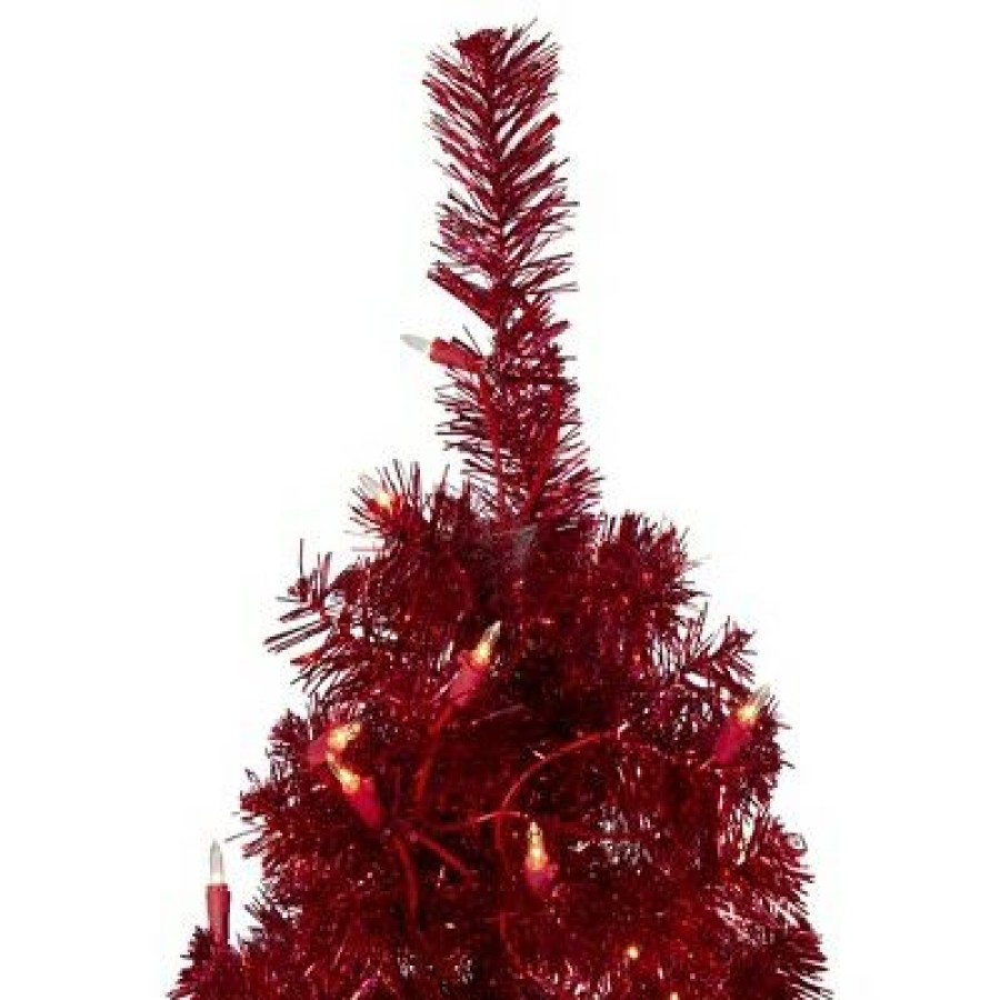 Unidentified Plant Variety * | Northlight 6 Prelit Artificial Christmas Tree Red Tinsel Clear Lights