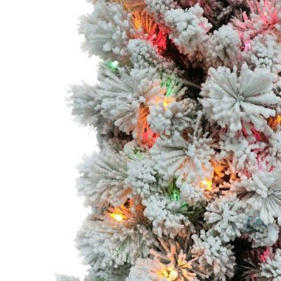 Fir Wood * | Puleo 4.5' Pre-Lit Flocked Pencil Portland Pine Artificial Christmas Tree Multicolor Lights