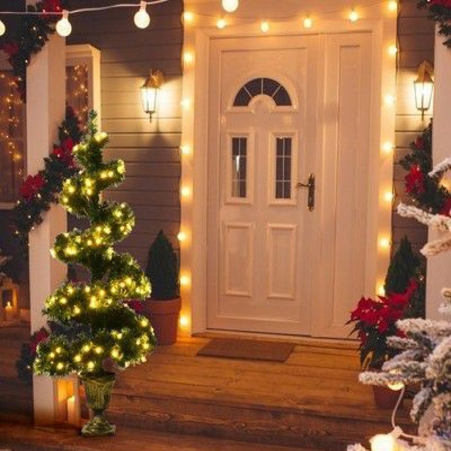 Pine * | Costway 4Ft Pre-Lit Spiral Artificial Christmas Entrance Tree W/ Lights & Retro Urn Base