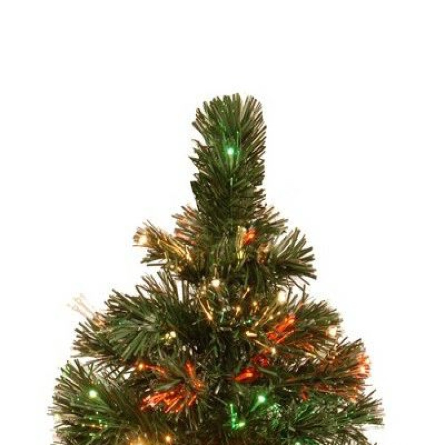 Pine * | National Tree Company Radiance 2.6 Foot Electric Slim Fiber Optic Artificial Christmas Tree Holiday Decoration With Multi Color Lights And Gold Stand