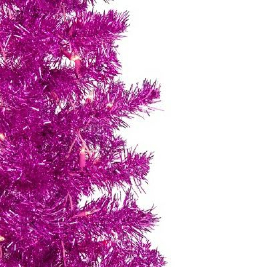 Pine * | Northlight 6 Pre-Lit Pink Artificial Tinsel Christmas Tree, Clear Lights