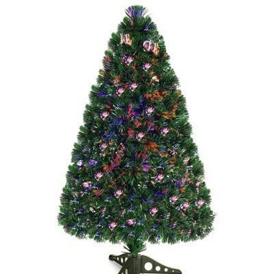 Pine * | Tangkula 3 Artificial Pvc Christmas Tree Pre-Lit Mulyi-Color Fiber Optic