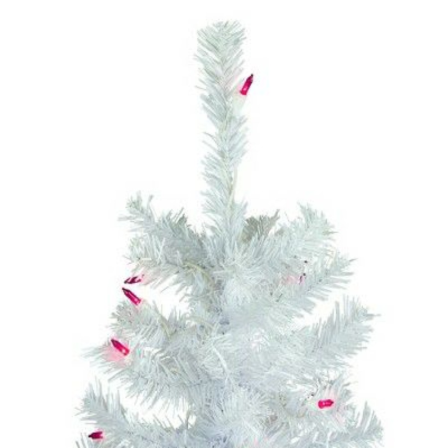 Pine * | Northlight 6.5 Pre-Lit Woodbury White Pine Pencil Artificial Christmas Tree, Pink Lights