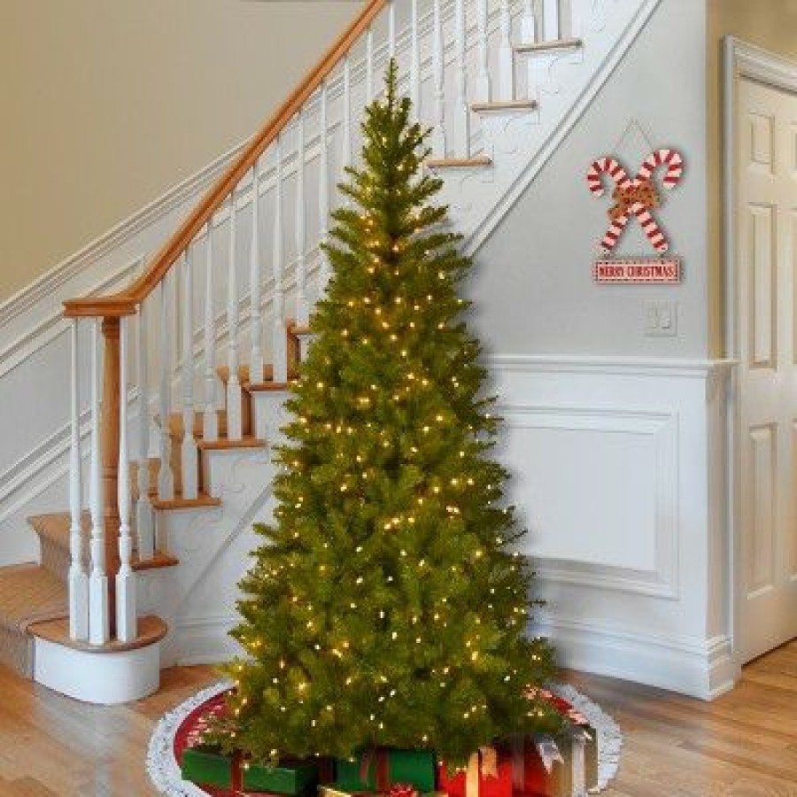 Spruce * | National Tree Company Pre-Lit Artificial Slim Christmas Tree, Green, Aspen Spruce, White Lights, Includes Stand, 7.5 Feet