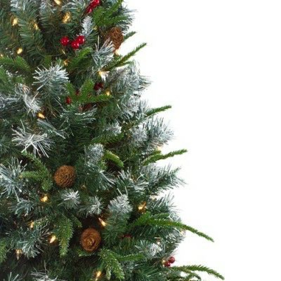 Pine * | Northlight 6 Pre-Lit Frosted Mixed Berry Pine Artificial Christmas Tree Clear Lights