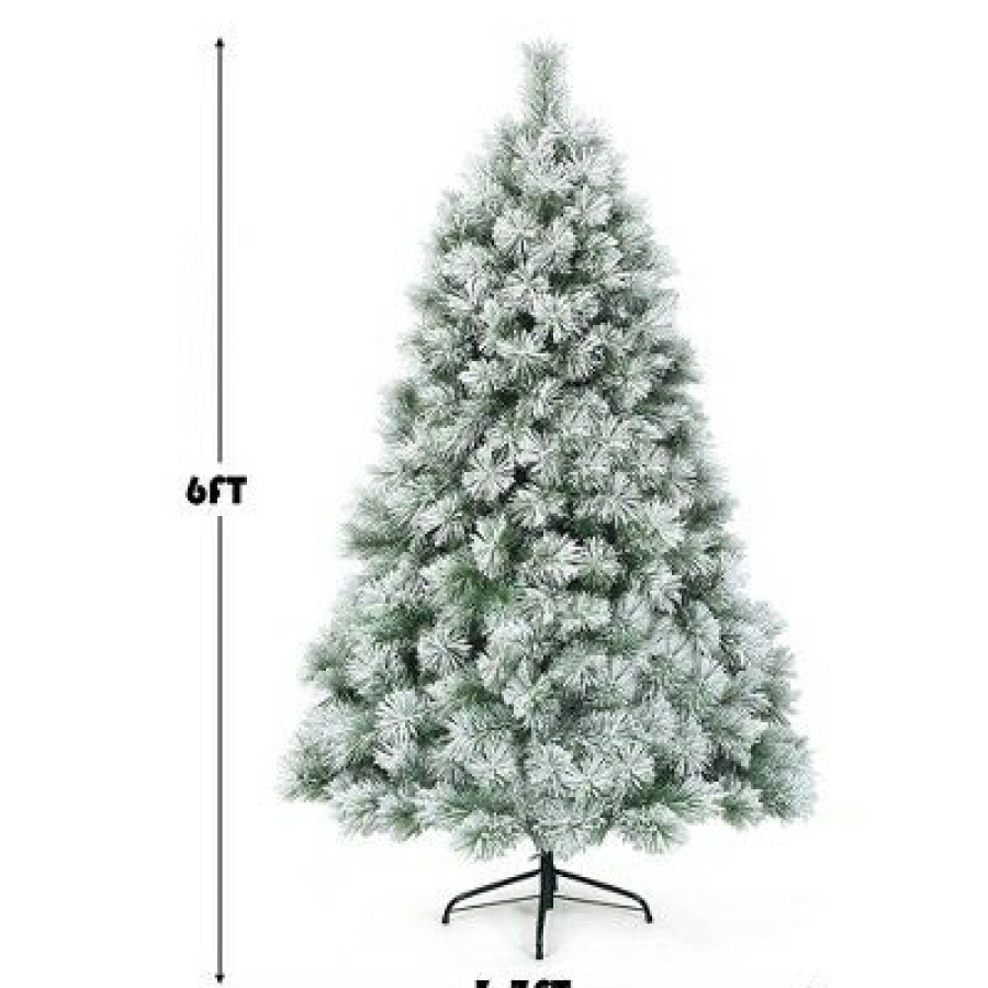 Pine * | Costway 6Ft Or 7Ft Premium Hinged Artificial Christmas Tree Snowy Pine Needles