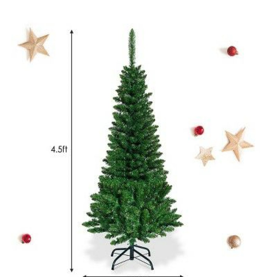 Pine * | Costway 4.56.57.5Ft Pre-Lit Hinged Pencil Christma Multicolor Lights