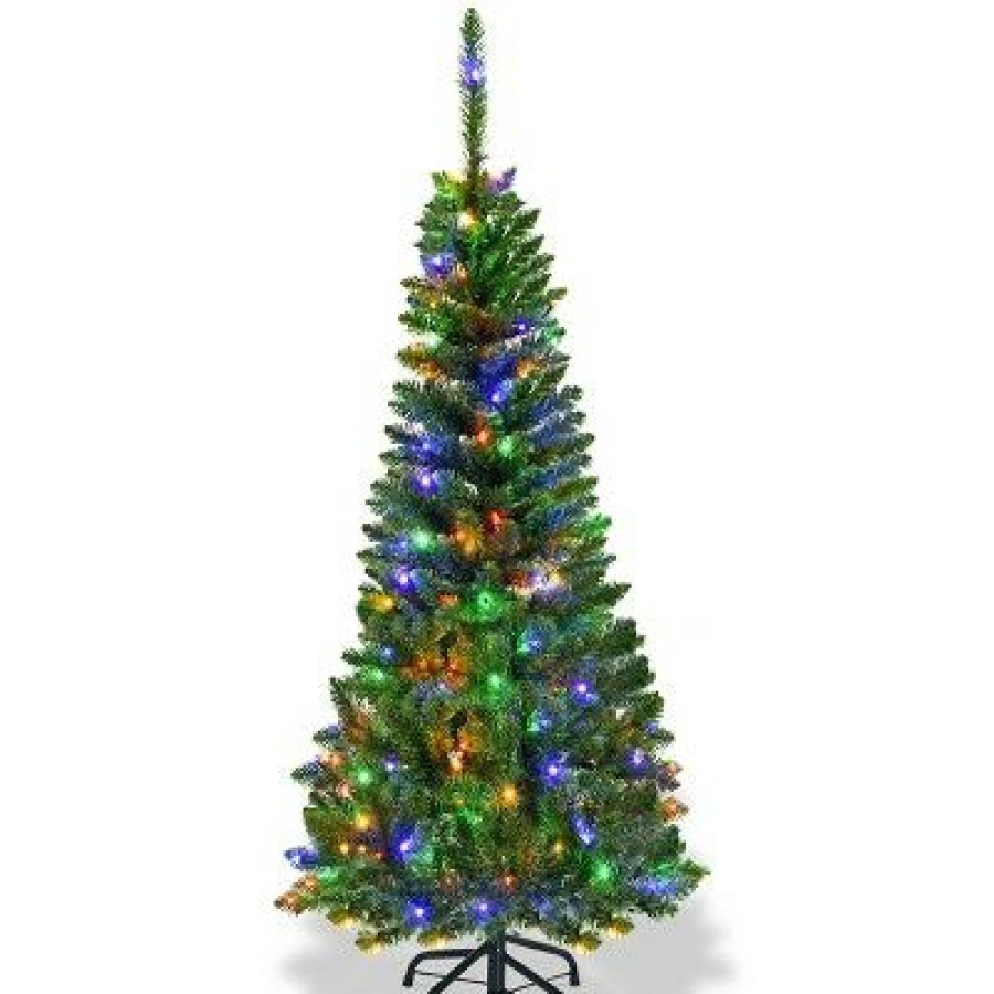 Pine * | Costway 4.56.57.5Ft Pre-Lit Hinged Pencil Christma Multicolor Lights