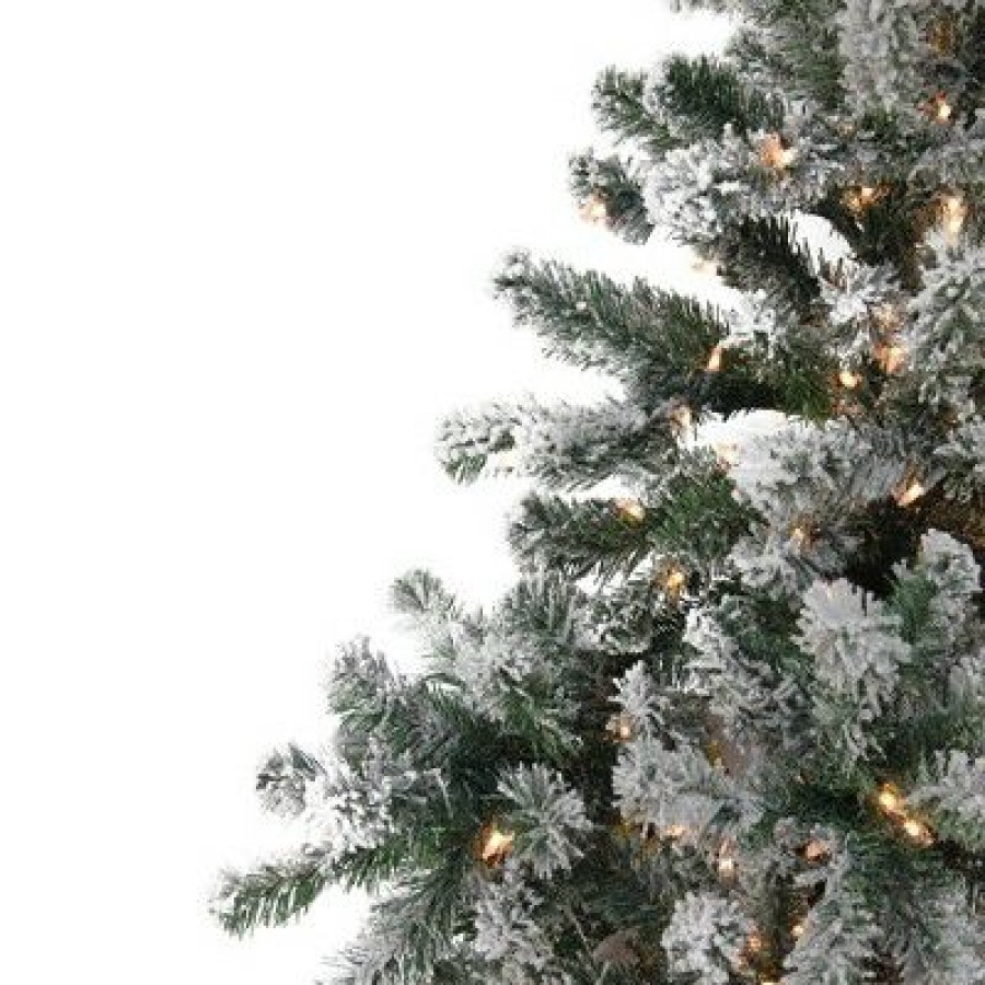 Pine * | Northlight 7.5 Prelit Artificial Christmas Tree Flocked Natural Emerald Warm Clear Lights