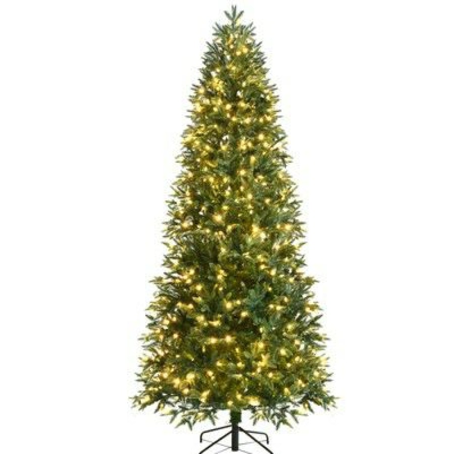 Pine * | Tangkula Pre-Lit Christmas Tree Artificial Xmas Tree W/ Replaceable Dual Color Led Lights