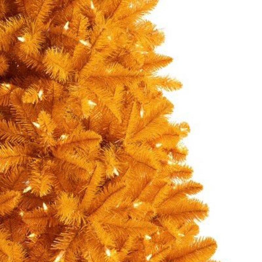 Unidentified Plant Variety * | Treetopia 100% Orange 7 Foot Artificial Prelit Full Bodied Christmas Tree Holiday Decoration W/ 500 White Led Lights, Premium Stand & Foot Pedal