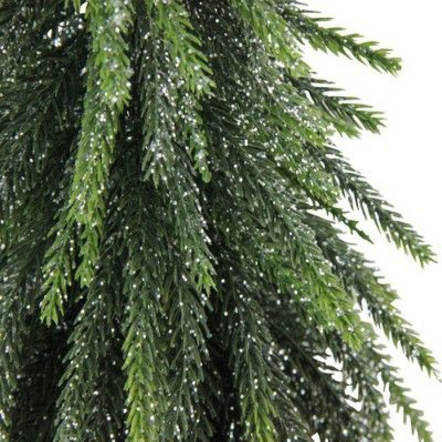 Pine * | Northlight 14 Green Glitter Weeping Mini Pine Christmas Tree In Burlap Covered Vase Unlit