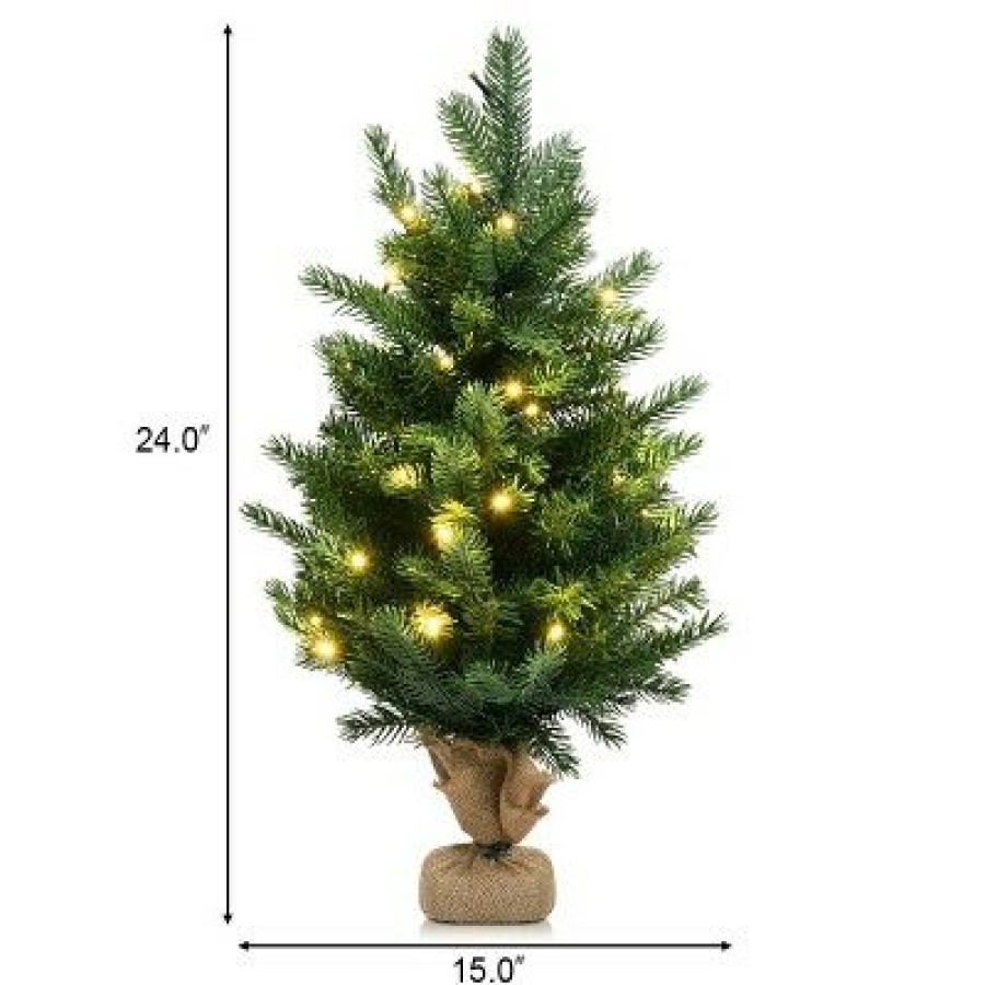 Pine * | Tangkula 24" Mini Tabletop Christmas Tree Pre-Lit Artificial Spruce Decor W/ 35 Led Lights And Timer