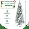 Pine * | Costway 5Ft/6Ft/7Ft/8Ft Snow Flocked Christmas Pencil Tree W/ Berries & Poinsettia Flowers