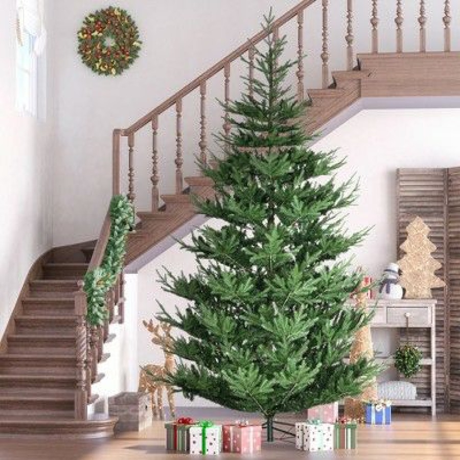 Pine * | Homcom 9 Foot Artificial Christmas Tree, Pine Hinged Xmas Tree With Realistic Branches, Steel Base, Auto Open, Green