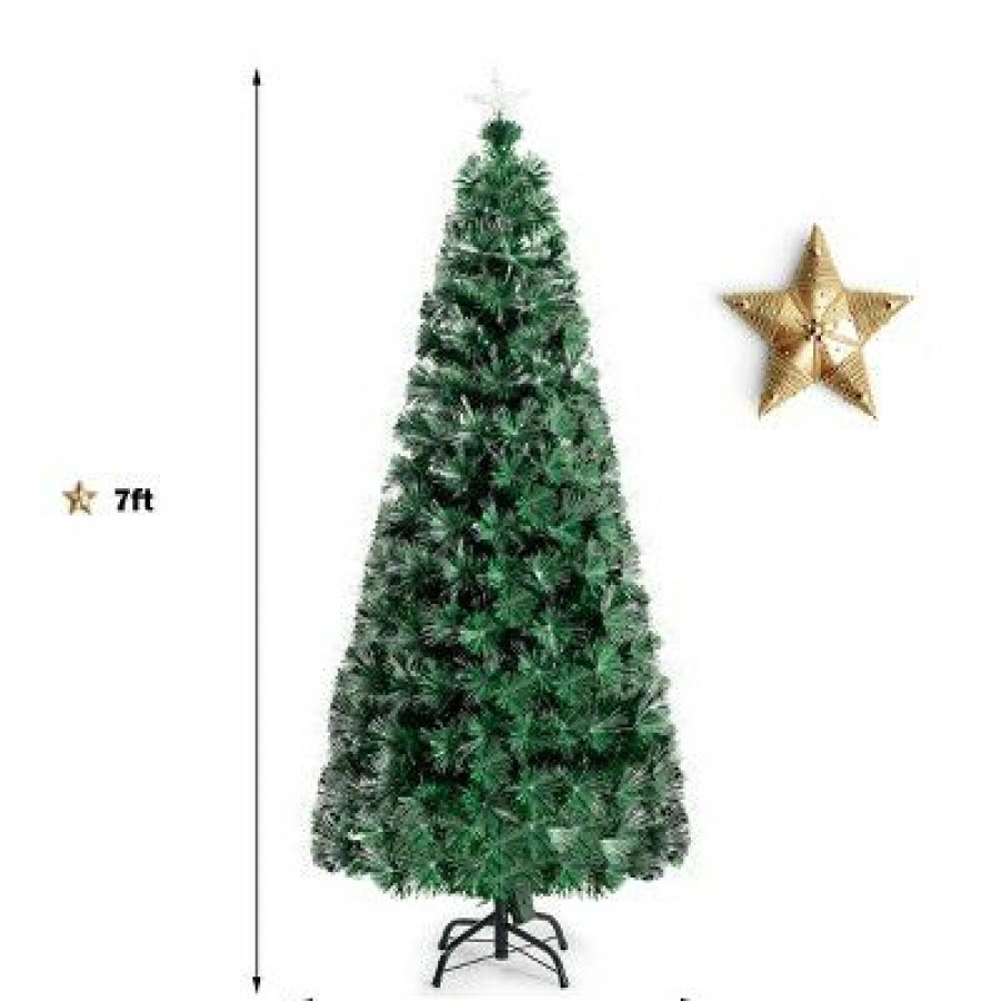 Pine * | Costway 5Ft 6Ft 7Ft Pre-Lit Fiber Optic Pvc Double-Color Lights