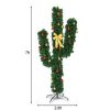 Pine * | Costway 7Ft Pre-Lit Cactus Christmas Tree Led Lights Ball Ornaments