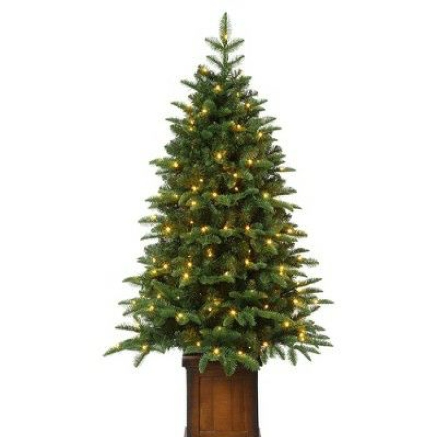 Noble Fir * | Haute Decor Haute Decor 4.5' Pre-Lit Led Potted Noble Fir Artificial Christmas Tree White Lights