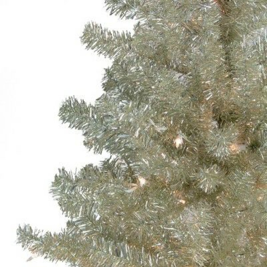 Pine * | Northlight 7 Prelit Artificial Christmas Tree Metallic Sheer Champagne Tinsel Clear Lights