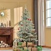 Noble Fir * | Homcom Artificial Snow Flocked Christmas Tree Xmas Tree With Stand & Led Lights