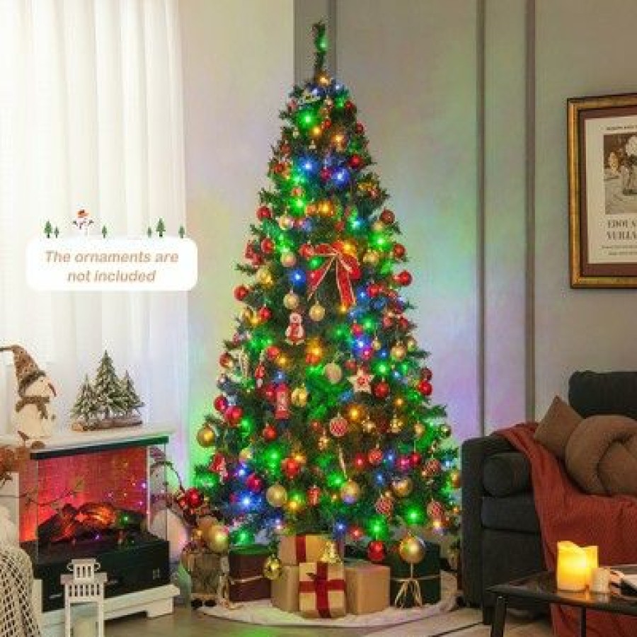 Pine * | Costway 6Ft/7Ft Pre-Lit Hinged Christmas Tree With 260/350 Multi-Color Lights No Fluffing Required