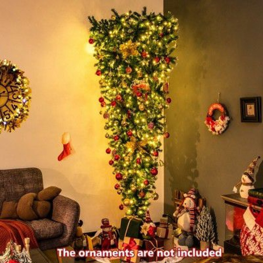 Pine * | Costway 7.5Ft Pre-Lit Snowy Upside Down Christmas Tree 1100 Tips W/ 400 Lights & 8 Modes