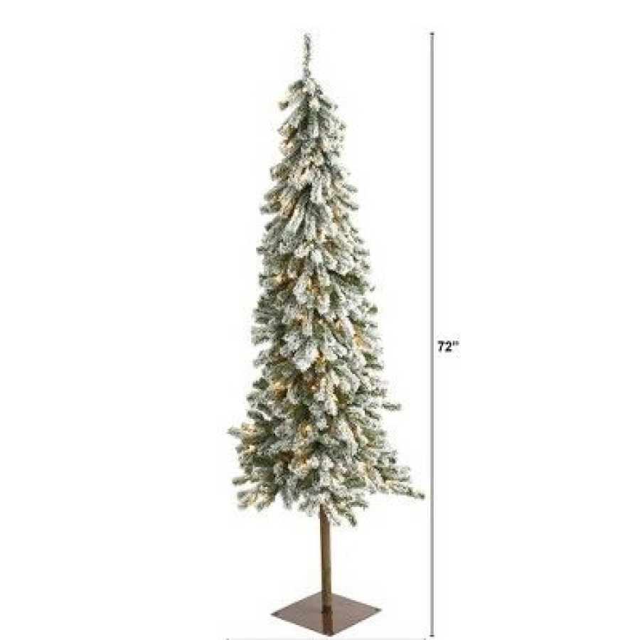 Pine * | 6Ft Nearly Natural Pre-Lit Flocked Alpine Artificial Christmas Tree Clear Lights