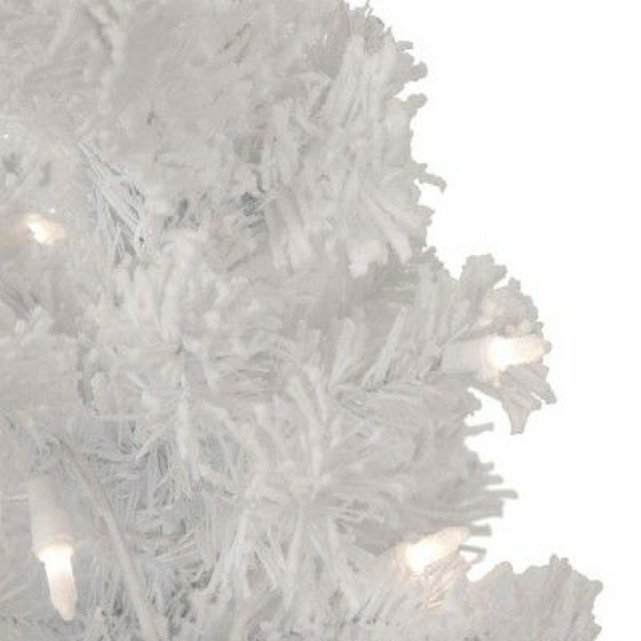 Pine * | Northlight 3.5 Pre-Lit Potted Flocked Winter Pine White Tinsel Artificial Christmas Tree, Clear Lights