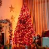 Pine * | Costway 7Ft Pre-Lit Purple Halloween Christmas Tree W/ Orange Lights Pumpkin Decorations