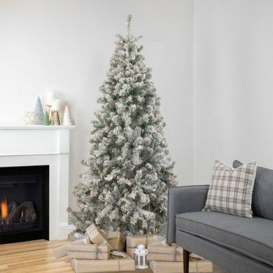 Pine * | Northlight 6.5 Pre-Lit Flocked Madison Pine Medium Artificial Christmas Tree, Clear Lights